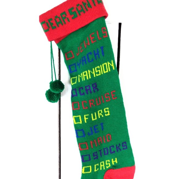 Vintage dear Santa woven slouchy knit Santa Claus Christmas stocking/funny xmas - Picture 3 of 3